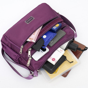 Women's Shoulder Bag Nylon Canvas Large Capacity Multi Compartment Durable Everyday Use Purple - Product Image 4
