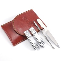Ensemble de manucure personnalisé vert 4 pièces, boîte en cuir, kit d'outils professionnels pour le soin des mains, coupe-ongles en acier au carbone