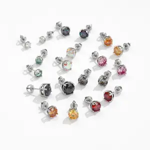 925 Silver Blue Moissanite Diamond Stud Earrings Charm Fashion Statement Jewelry Earring For Women