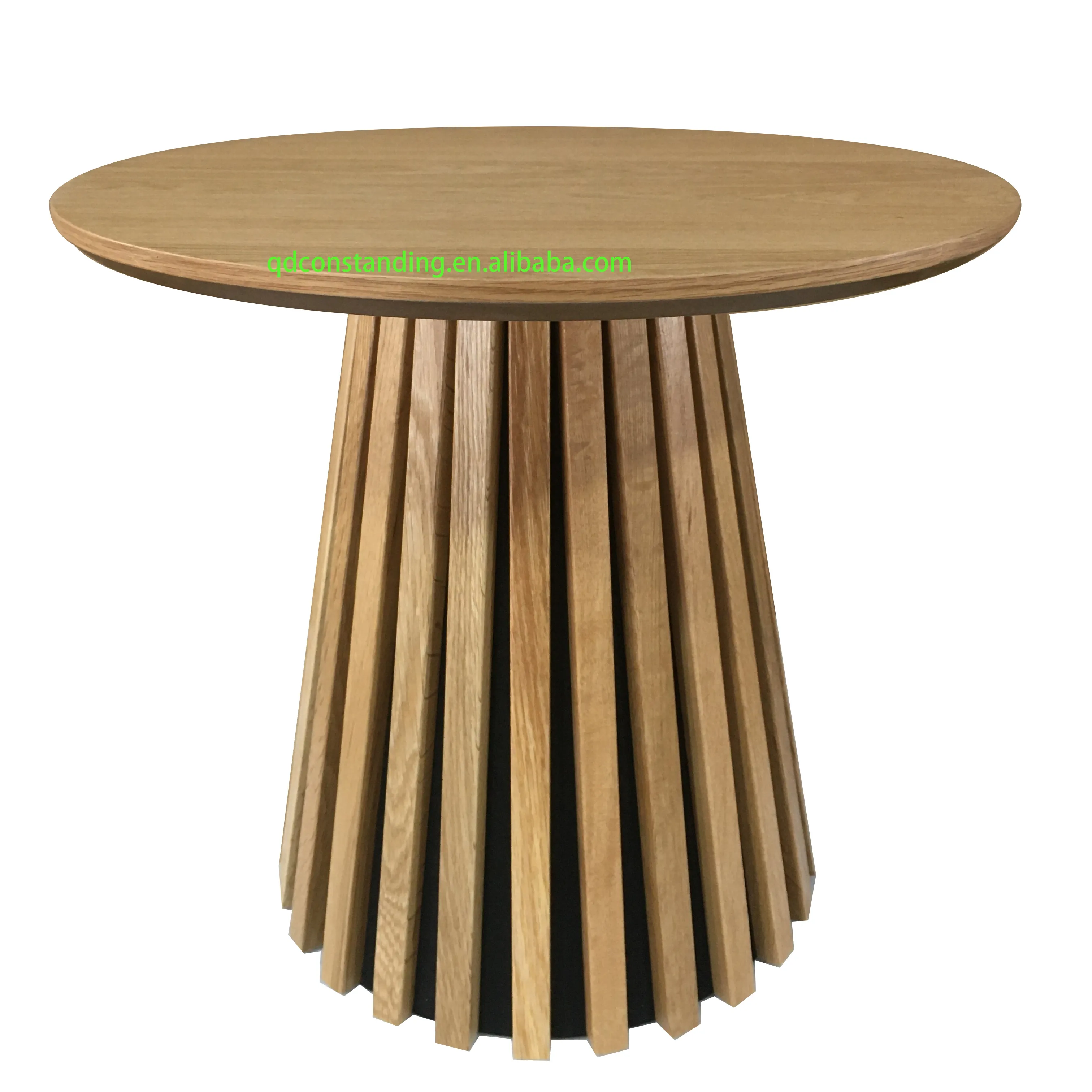 Mesa de comedor de madera maciza de bambú, mesa de centro redonda antigua de madera con listón superior de MDF