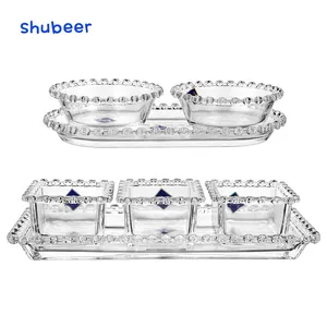 Simple glass square bowl dried fruit bowl salad bowl with tray set
