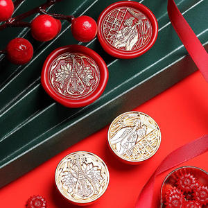 Sello de cera de cobre de estilo chino tradicional, diseño redondo en relieve de Pipa para cartas, diario, regalo de Año Nuevo Chino - Product Image 1