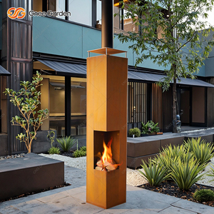 GNEE Colonne rectangulaire moderne en acier corten Foyer à bois autoportant pour l'extérieur Jardin Patio Salon Chauffage - Product Image 2