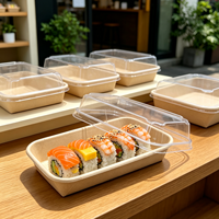 Boîte en papier rectangulaire jetable de la série EP, en papier kraft, pour sushis à emporter, avec couvercle transparent en PET, pour la livraison de nourriture en restaurant