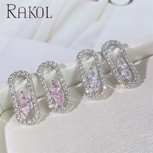 Rakol EP5760 Boutique Designer Pin-shaped Stud Gold-plated 3A Zirconia Hollow Earrings Female Jewelry - Product Image 6