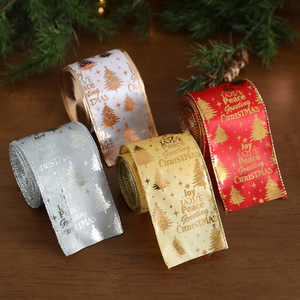 Pita Natal Glitter Bahan Kain Bronzing Pita Dekoratif untuk Pohon Natal Kotak Hadiah Ikat Anyaman - Product Image 1