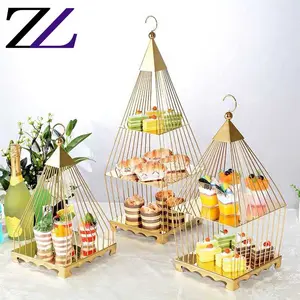 Catering abendessen nachmittag tee gebäck display riser buffet vogel käfig kuchen steht hochzeit 3 tier display elegante dessert stehen