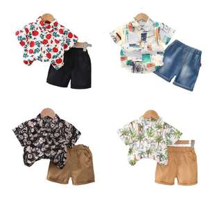 Vente en gros 0-4 ans Kidsren décontracté été deux pièces ensemble pleine impression revers chemise à manches courtes Denim Shorts nouveau <span class=keywords><strong>dessin</strong></span> <span class=keywords><strong>animé</strong></span> - Product Image 1
