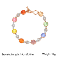 Pulsera con Piedras Ojo de Gato Redondas Multicolor, Bañada en Oro de 18K con Circonita Cúbica