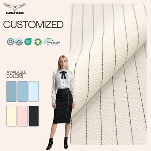 Wholesale <strong>Polyester</strong> Rayon Spandex <strong>Stripe</strong> Woven <strong>Fabric</strong> 245GSM White Color Soft Stretch Fashion <strong>Fabric</strong> <strong>for</strong> <strong>Suit</strong> Jacket Garment - Product Image 1