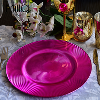 Assiettes de présentation décoratives en verre de 13 pouces, motif rayures magenta, fuchsia, rose vif, rouge rosé, pour événements, mariages et fêtes