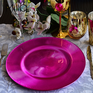 Assiettes de présentation décoratives en verre de 13 pouces, motif rayures magenta, fuchsia, rose vif, <span class=keywords><strong>rouge</strong></span> rosé, pour événements, mariages et fêtes - Product Image 1