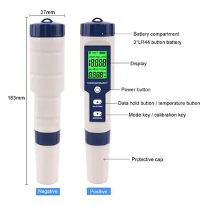 5 en 1 testeur numérique stylo salinité PH Temp EC & <span class=keywords><strong>TDS</strong></span> mètre <span class=keywords><strong>piscine</strong></span> eau salée eau potable testeur d'eau <span class=keywords><strong>piscine</strong></span> eau potable - Product Image 4
