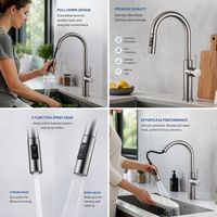 Robinet de cuisine extractible gris anthracite, design moderne, pivotant à 360°, en acier inoxydable, mitigeur chaud/froid pour évier