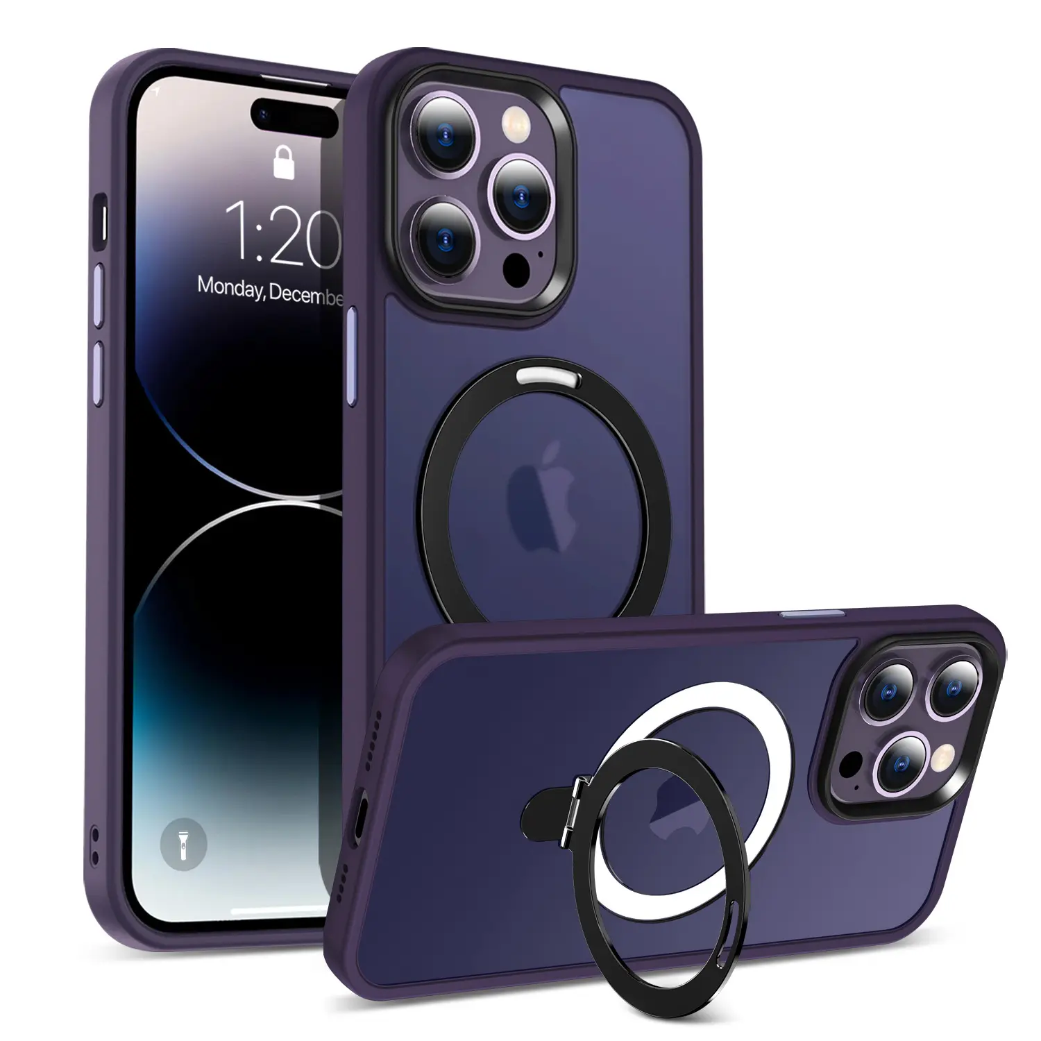 New trendy frosted hard PC case with metal ring kickstand for iPhone 14 pro shockproof skin magnetic phone case with ring stand