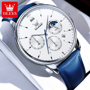 2922 New Chronograph Quartz Watches for Men Moon Phase Calendar Leather Men's Watch Original Waterproof Fashion Hand <b>Clock</b> - Product Image 3