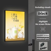 Boîte lumineuse publicitaire LED à éclairage latéral, avec insert supérieur, en verre trempé et cadre en aluminium, pour affichage mural