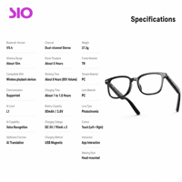 Lunettes Audio Intelligentes 5.4 à Oreille Libre, Lunettes de Soleil Musicales à Double Commande Tactile, Verres Transparents, Chargement Magnétique USB