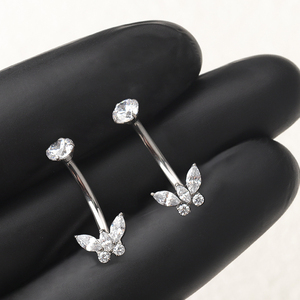 Lingchee titanio 14G farfalla anelli ombelico interno filettato chiaro CZ anelli ombelico corpo Piercing gioielli - Product Image 3
