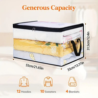 1 sac de rangement suspendu pliable transparent en PVC, anti-poussière, avec fermeture éclair, durable, léger, 60L, pour vêtements et couvertures, 55x35x30CM, pour armoire
