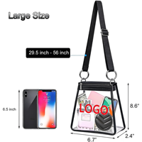 Nouveau style sac bandoulière transparent en PVC avec fermeture éclair pour femme, approuvé pour les stades, sac de maquillage et de beauté, pochette de rangement