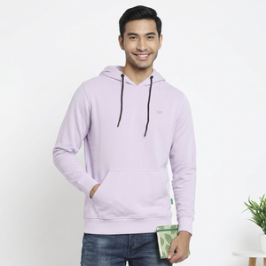 Sudadera con Capucha para Hombre, Color Morado Claro, Corte Regular, Tejido de Algodón, Estilo Casual, Color Sólido, con Bolsillo Delantero, para Otoño - Product Image 1