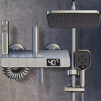 Ensemble de douche en laiton HLK Gun Gray Piano 4 fonctions avec douchette à main à jet pluie et finition chromée pour salle de bain