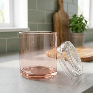 Pot à bougie en verre rose avec couvercle, récipient cylindrique rond vide, recyclable pour la décoration de la maison, étiquettes personnalisées - Product Image 3