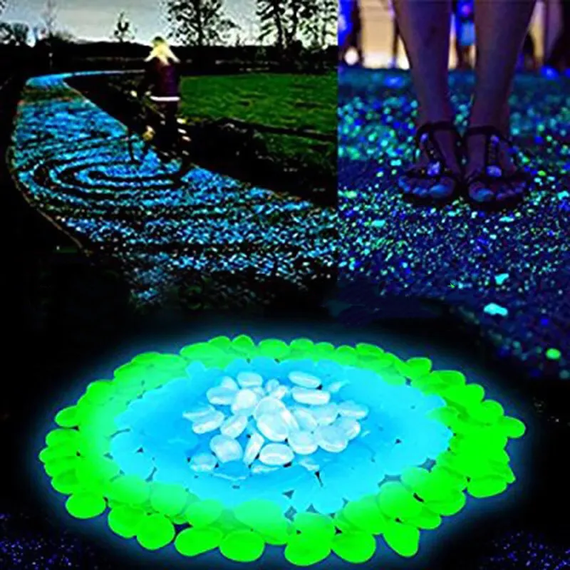 300pcs/bag Glow in the Dark Garden Pebbles Glow Stones Rocks for Walkways Garden Decor Luminous Stones