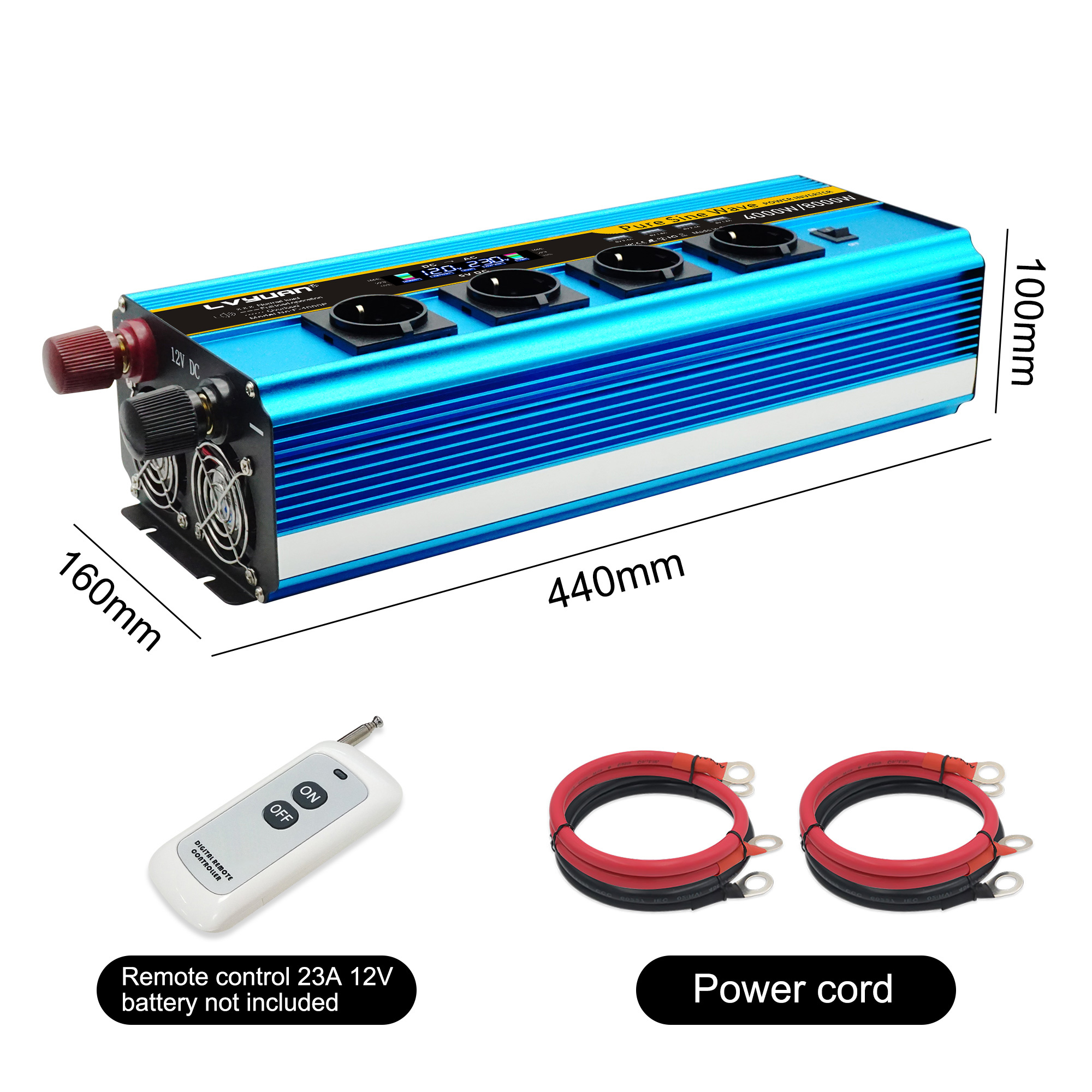 4000W 8000W Reiner Sinus Spannungswandler 12V - 230V Wechselrichter 4USB 2AC LCD