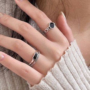 Anillo Abierto de Plata de Ley S925 Yinruitai con Diseño de Gota Negra, Estilo Retro Coreano para Mujer, Joyería de Alta Gama para Uso Diario - Product Image 1
