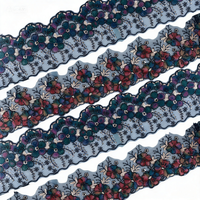 Dentelle en organza brodée florale 3D de 14 cm, bordure perlée et ruban à sequins, accessoire pour abaya du Moyen-Orient