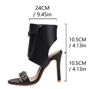 Botines de Verano de Una Sola Tira para Mujer con Hebilla Metálica, Botas Cortas con Bolsillo Frontal, Zapatos de Tacón Alto con Recorte Trasero, Talla Grande 48 - Product Image 6