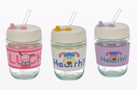 Gobelet en verre moderne et mignon de 350 ml, motif dessin animé, épais, résistant aux hautes températures, avec manchon, sans BPA, écologique
