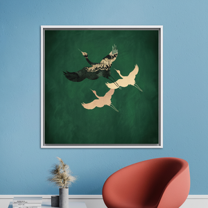 Minimalist Crane <b>Canvas</b> Wall Art: Printed Green Bird Design,WHITE <b>FRAMED</b> <b>CANVAS</b> - Product Image 3