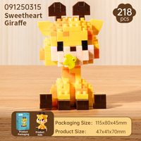 Lot de blocs de construction en micro-diamants Girafe Adorable, 218 pièces, mini briques animales, fournisseur en gros, cadeaux d'anniversaire