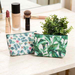 Pochette de maquillage portable à imprimé tropical, vente en gros, en cuir PU imperméable, motif feuille - Product Image 1