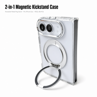 Coque de téléphone transparente avec béquille magnétique rotative pour iPhone Duo, avec cadre métallique pour l'appareil photo, dos en acrylique, coque arrière en PC, boutons en alliage, TPU souple, OEM