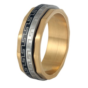 yunnique <b>Titanium</b> Steel <b>Ring</b> Geometric Pattern Gold Unisex Fashion Jewelry Gift - Product Image 5