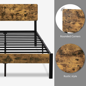 Khung Giường Cỡ Lớn Đế Bằng Kim Loại Chịu Lực Cao Nền Nệm Cỡ Lớn Với Giường Đầu Giường Gỗ Phong Cách Mộc Mạc - Product Image 2
