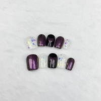 Clavos a presión hechos a mano corto púrpura dibujado a mano corazón lentejuelas alta calidad reutilizable