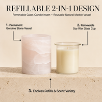 Bougie parfumée personnalisée en pot de marbre, récipient en pierre réutilisable avec insert en verre, parfum d'intérieur sûr et non toxique, marque privée OEM ODM