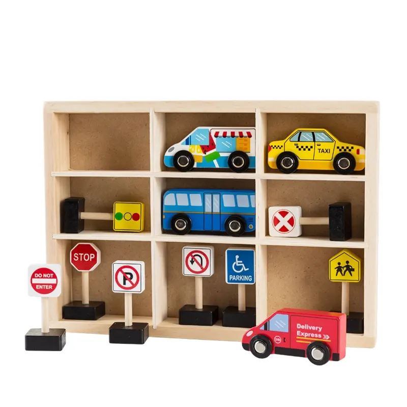 2022 wooden toy car game children educational traffic sign small mini wooden car toy for kids