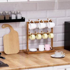 Solid Wood Mug Rack Double Sided Hook Coffee Cup Holder Retro Multi Layer Drain Rack For <b>Kitchen</b> Use - Product Image 1