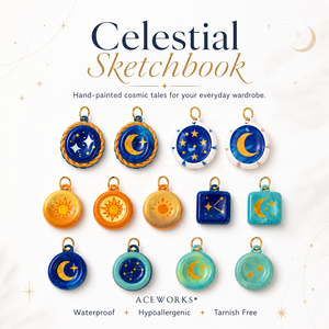 Cuaderno de Dibujo Celestial |   Dijes de Sol, Luna y Estrella de Acero Inoxidable con Esmalte Pintado a Mano y Baño de Oro PVD de 18K |   Colgantes Impermeables y Resistentes al Deslustre - Product Image 1