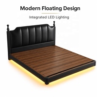 Lit flottant segmenté vertical moderne avec bande lumineuse LED chaude, cadre en bois massif, revêtement en cuir personnalisable, sommier à ressorts