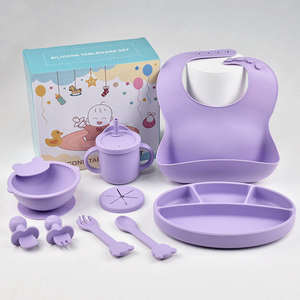 Ensemble de repas pour enfants en silicone sans BPA, design de dessin animé, comprenant une tasse d'apprentissage, une attache-<span class=keywords><strong>sucette</strong></span>, une bavette, une fourchette, une cuillère - réutilisable avec boîte cadeau - Product Image 6