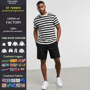 T-<span class=keywords><strong>shirt</strong></span> rayé noir et blanc pour homme, manches courtes, col rond, coton, rayures horizontales de style breton, <span class=keywords><strong>tee</strong></span>-<span class=keywords><strong>shirt</strong></span> premium minimaliste basique essentiel - Product Image 1