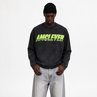 AMCLEVER Automne 275GSM Sweat-shirt à capuche ample à manches longues, coupe droite, effet délavé vintage, impression DTF