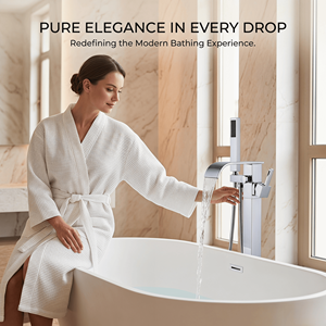 Robinet de <span class=keywords><strong>baignoire</strong></span> autoportant à poser au sol avec douchette à main, ensemble de <span class=keywords><strong>douche</strong></span> <span class=keywords><strong>en</strong></span> acier inoxydable, finition or brossé, vente chaude - Product Image 3